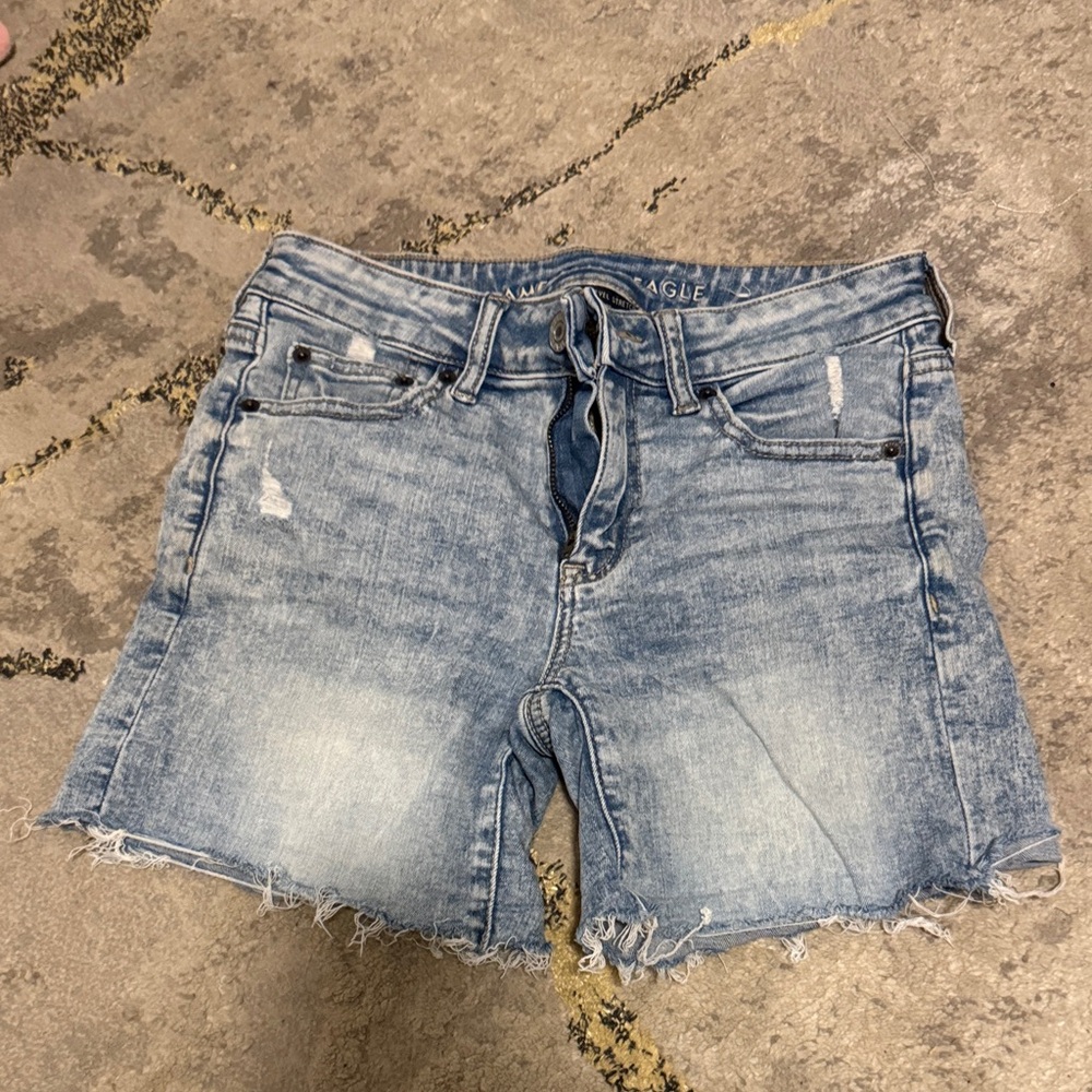 American Eagle Outfitters Light Blue Distressed Jean Shorts